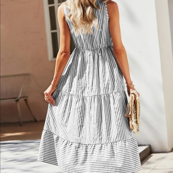 Boho striped notched neck button detail dress - Picture 12 of 16